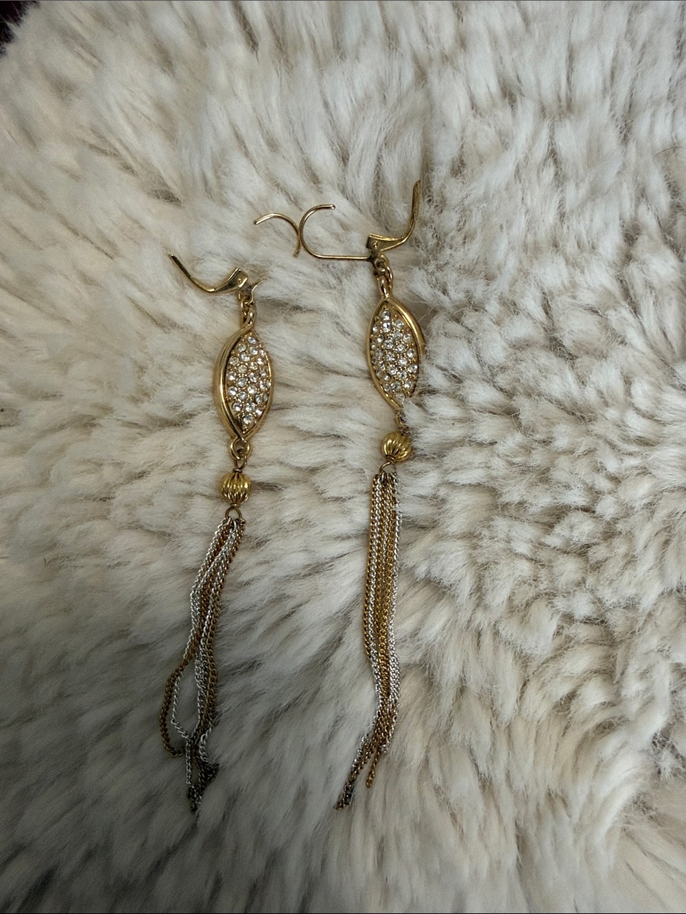 Vintage Gold Crystal Tassel Drop Earrings - Gold/ great condition